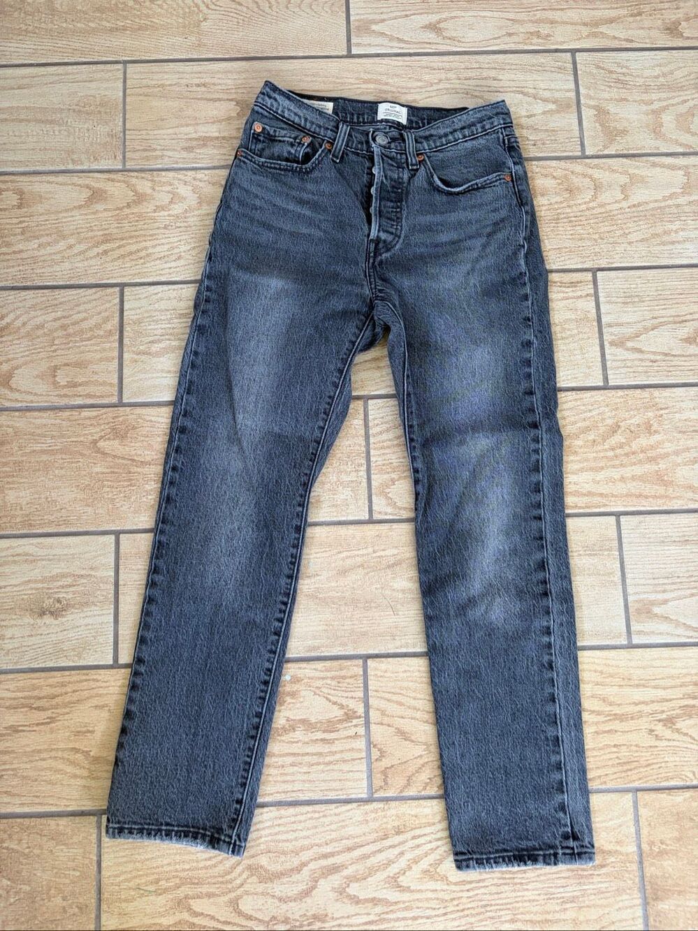 Levi’s Big E Premium 501 Original Straight Leg Jeans Black Wash 26W 28L
